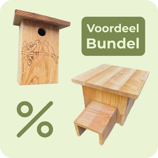 Voordeelbundel vogelhuisje + voederhuis  – Voor tuinvogels & egels – Douglas hout